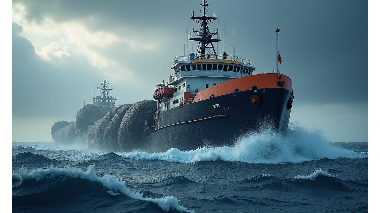 Modern trawler in rough seas