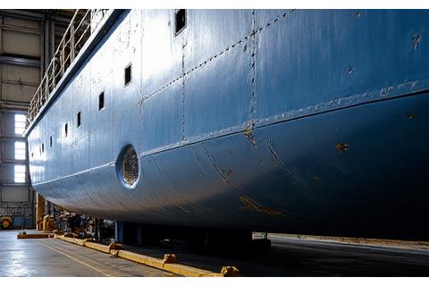 Detailed shot of a newly fabricated and installed hull section on a commercial fishing vessel, showing clean welds and precise fit.